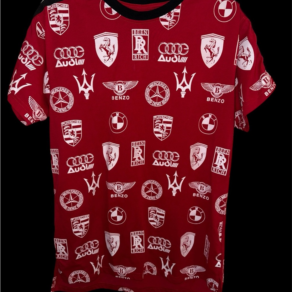 Red Graphic Print Shirt with Logos
